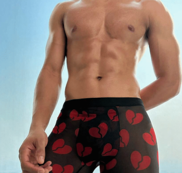 Men's Stretchy Mesh Red Heart Print Underwear Medium - Image 2