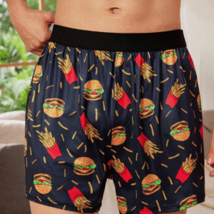 Men's Underwear With Hamburger And French Fries Print Small